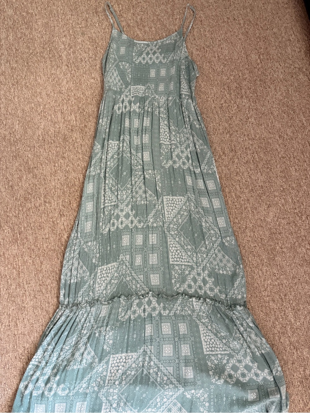 Sage Green Printed Maxi Dress with Spaghetti Straps